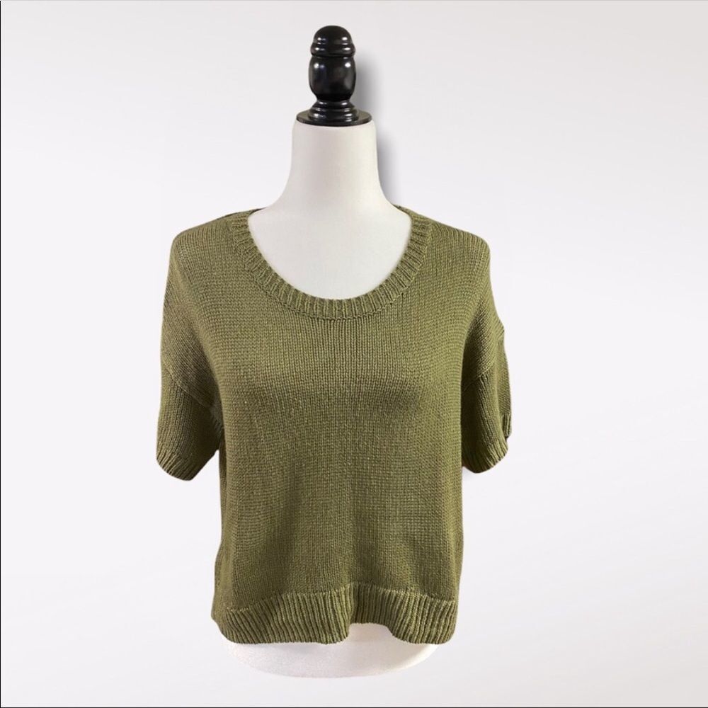 SIMONS TWIK | Army Green Knit Sweater Shirt 3/4 Sleeve